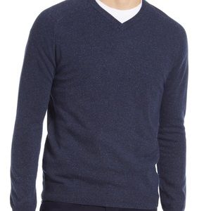 Billy Reid men’s V-Neck Wool Sweater - Dark Blue, Medium